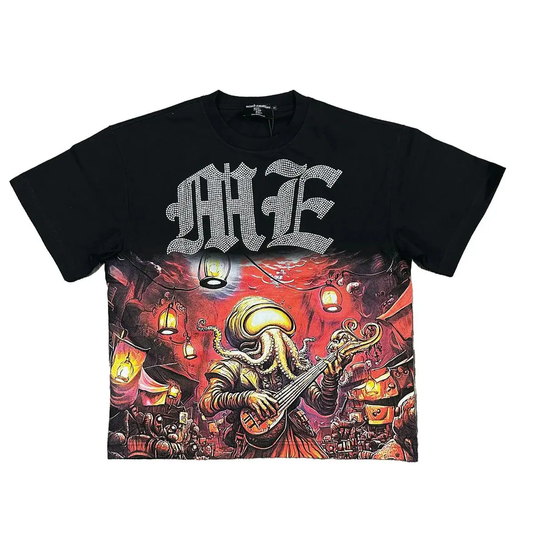 Mixed Emotions Octopus Rhinestone Graphic T-shirt Black