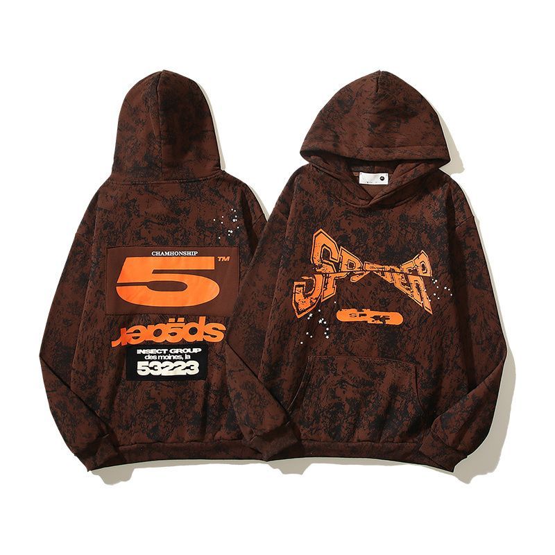 Sp5der  T&F Tree Hooded Sweatshirt Brown Camo | Unisex Y2K Oversized Graphic Sweatshirt