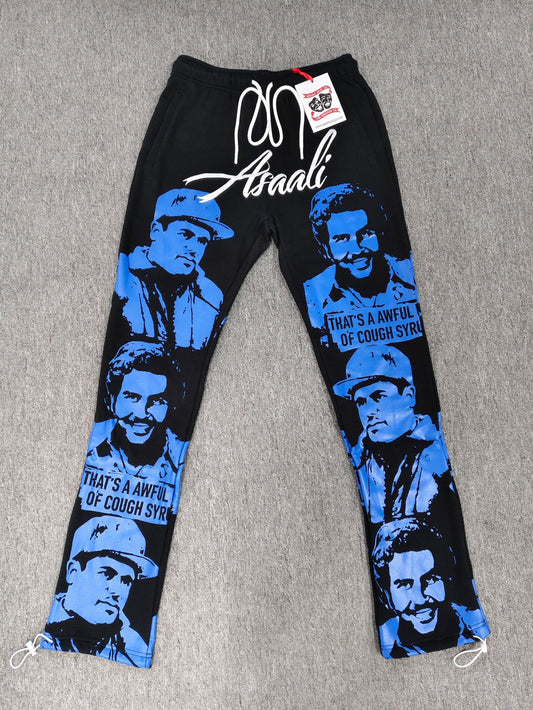 Blue Graphic Sweatpants – “That’s An Awful Lot Of Cough Syrup” | Unisex Y2K Tie-Dye Zip-Up