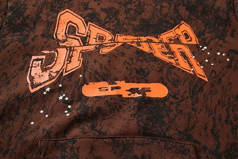 Sp5der  T&F Tree Hooded Sweatshirt Brown Camo | Unisex Y2K Oversized Graphic Sweatshirt