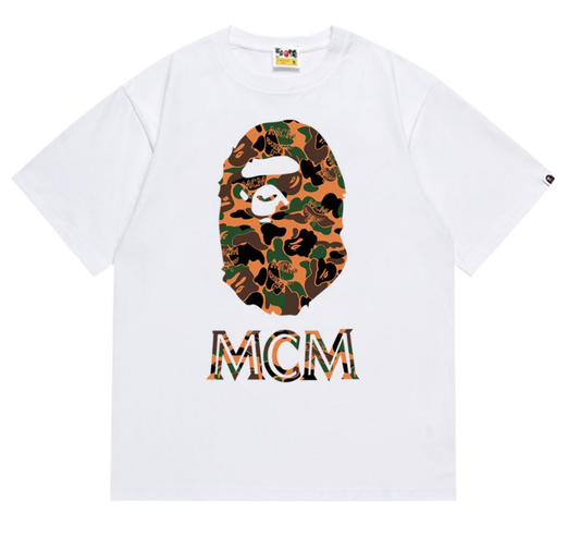 BAPE x MCM Camo Ape Head Tee White Brown Camouflage T-Shirt