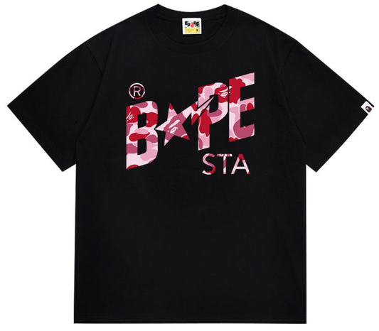 BAPE STA Logo Tee Pink Camo Lettering T-Shirt