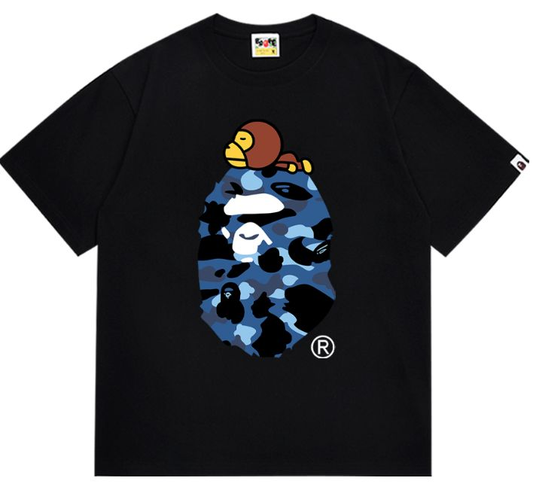 BAPE Color Camo Milo On Big Ape Relaxed Tee Black Blue