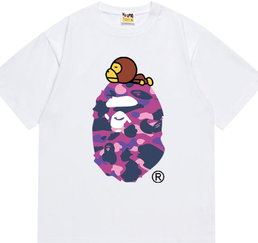 BAPE Color Camo Milo On Big Ape Head Relaxed Tee White Purple