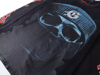 Godspeed  Unisex Y2K Oversized Cotton Tee, Balaclava Skull Back-Print