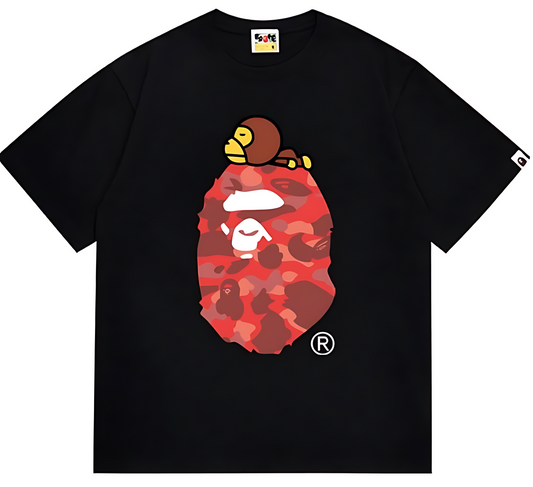 A Bathing Ape Color Camo Milo On Big Ape Tee - Red Camo