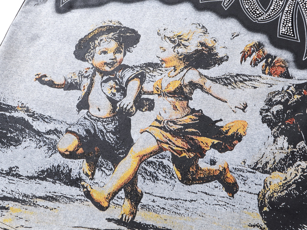 Mixed Emotion Rhinestone Seaside Tee Black