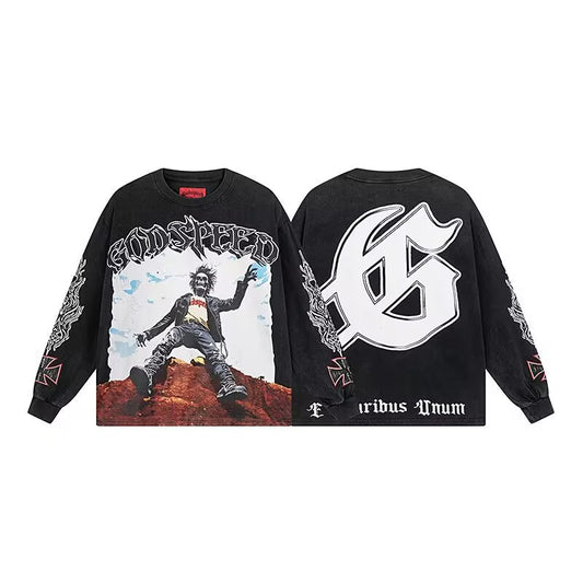 Godspeed Desert Rebel Black Long-Sleeve Tee – Black | Unisex Y2K Oversized Cotton Tee