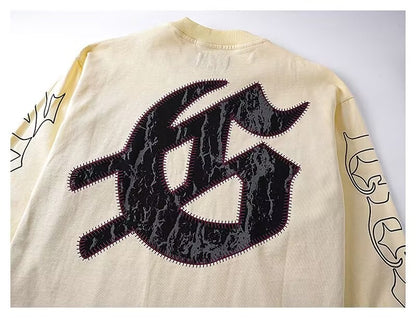 Godspeed Skeleton Baseball Batter Cream L/S Tee – Cream | Unisex Y2K Oversized Cotton Tee