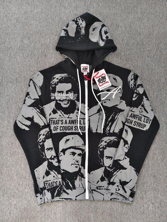 Graphic Zip-Up Hoodie – “That’s An Awful Lot Of Cough Syrup” | Unisex Y2K Oversized Tie-Dye Jacket