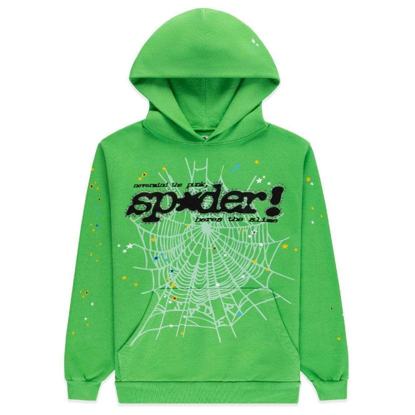 Sp5der Punk  Rhinestone Hoodie Bright Green | Unisex Y2K Oversized Graphic Sweatshirt