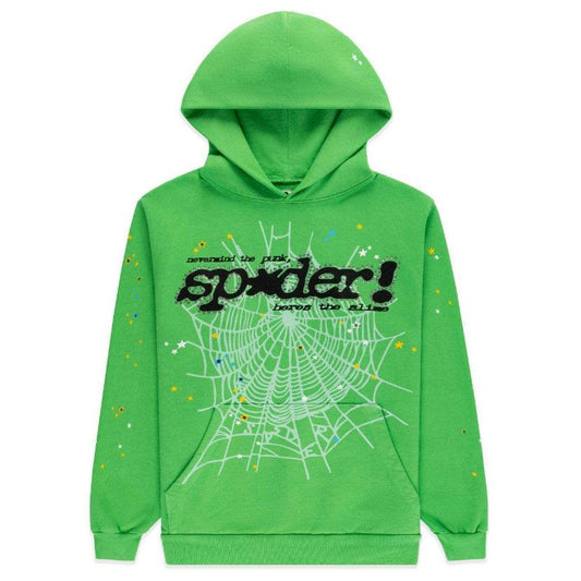 Sp5der Punk  Rhinestone Hoodie Bright Green | Unisex Y2K Oversized Graphic Sweatshirt