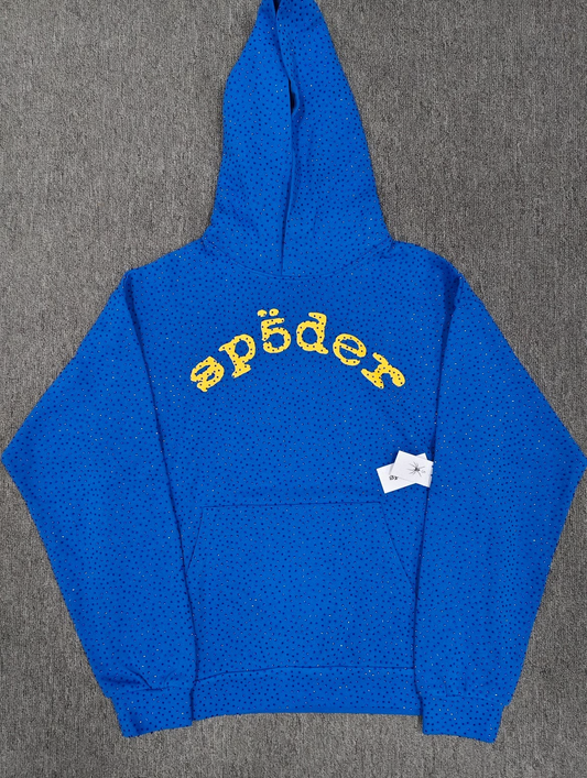 SP5DER VVS Dark Blue Hoodie New | Unisex Y2K Oversized Graphic Sweatshirt