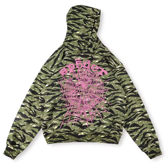 Sp5der OG Web V2 Tiger Camo Hoodie | Unisex Y2K Oversized Graphic Sweatshirt