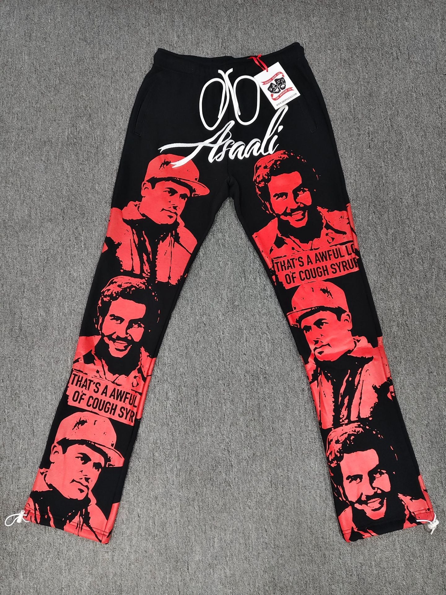 Red Graphic Sweatpants – "That’s A Awful Lot Of Cough Syrup" | Unisex Y2K Baggy Joggers