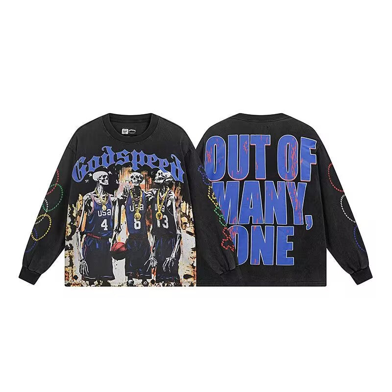 Godspeed Skeleton Basketball Team L/S Tee – Black | Unisex Y2K Oversized Cotton Tee