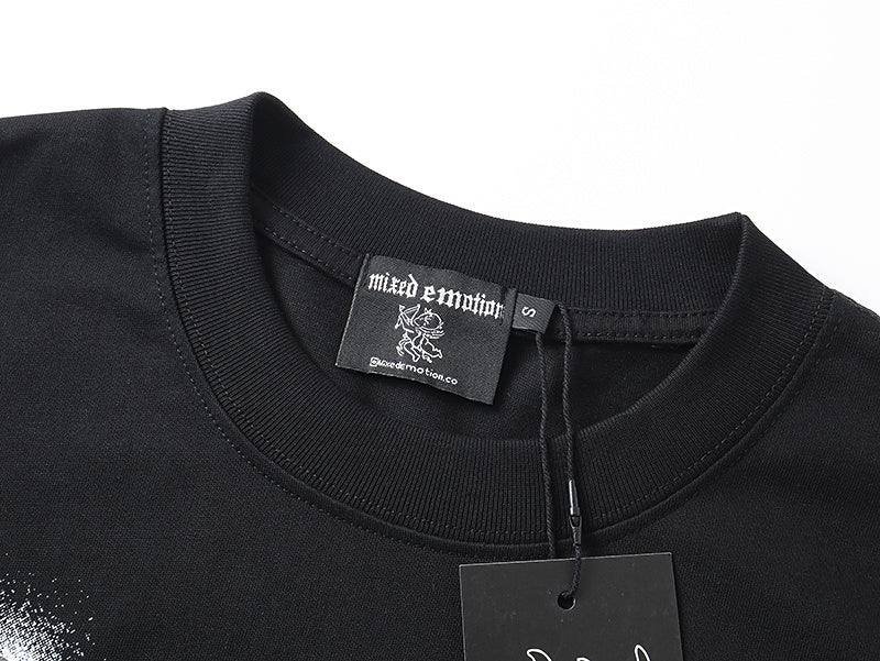 Mixed Emotion Rhinestone Cupid Black Tee