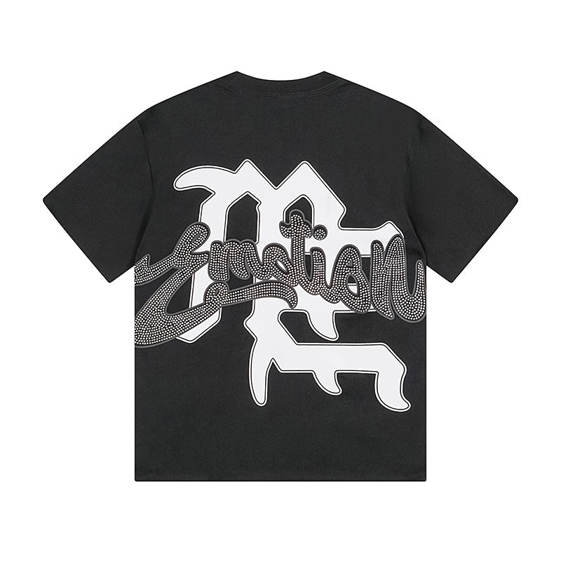Mixed Emotion Rhinestone Cupid Black Tee