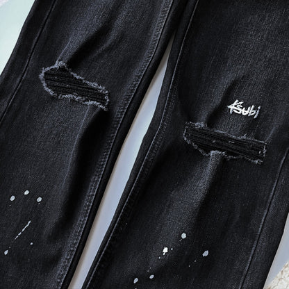 Ksubi Chitch Men's Black Distressed Paint Splatter Jeans