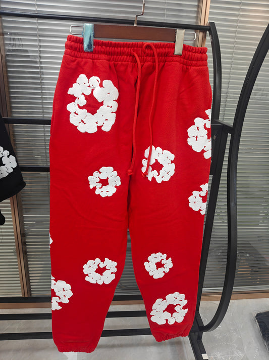 Denim Tears Inspired Cotton Wreath Sweatpants Red