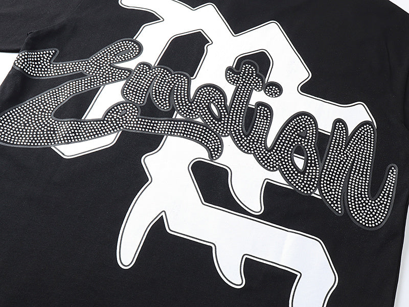 Mixed Emotion Rhinestone Cupid Black Tee