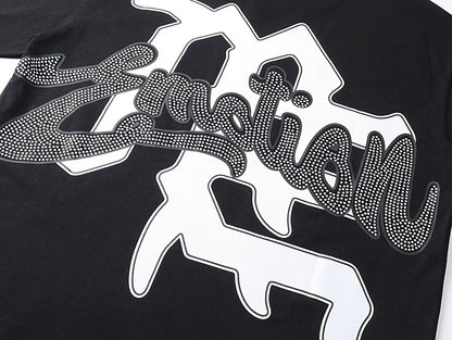 Mixed Emotion Rhinestone Cupid Black Tee