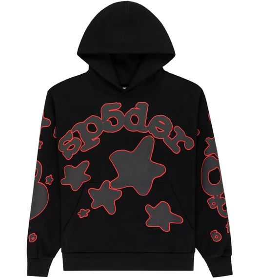 Sp5der Beluga Outline Hoodie Black | Unisex Y2K Oversized Graphic Sweatshirt