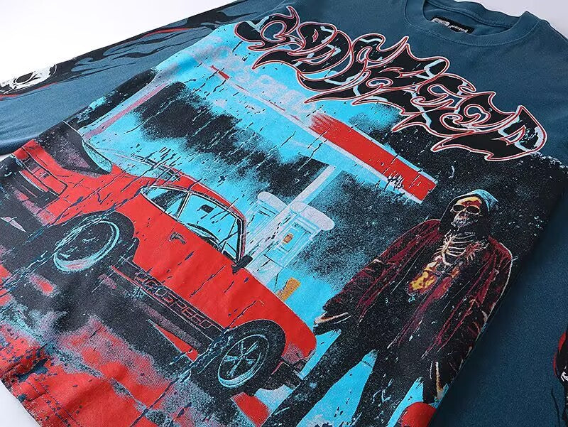 Godspeed Gas Station Graphic Long-Sleeve Tee – Black | Unisex Y2K Oversized Long-Sleeve Tee
