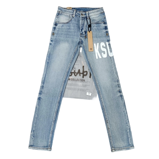 Ksubi Van Winkle Men's Light Blue Print Skinny Fit Jeans