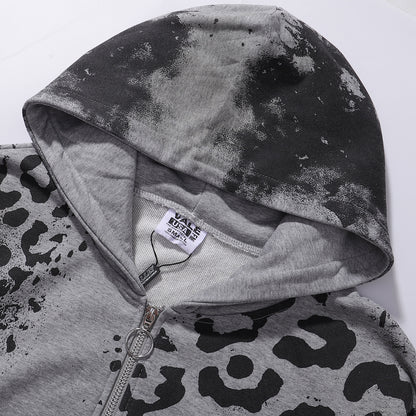 Vale Forever "Cheetah" Grey Acid Wash Full Zip Hoodie