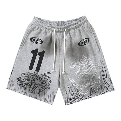 Hellstar Om Flame Number 11 Fleece Shorts