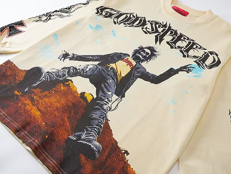 Godspeed Desert Rebel Graphic Long-Sleeve Tee – Sand | Unisex Y2K Oversized Cotton Tee