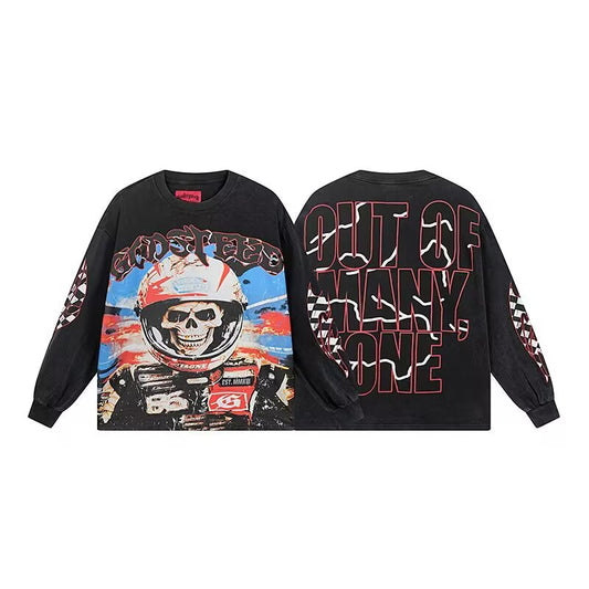 Godspeed Racing Skeleton Black L/S Tee – Black | Unisex Y2K Oversized Cotton Tee