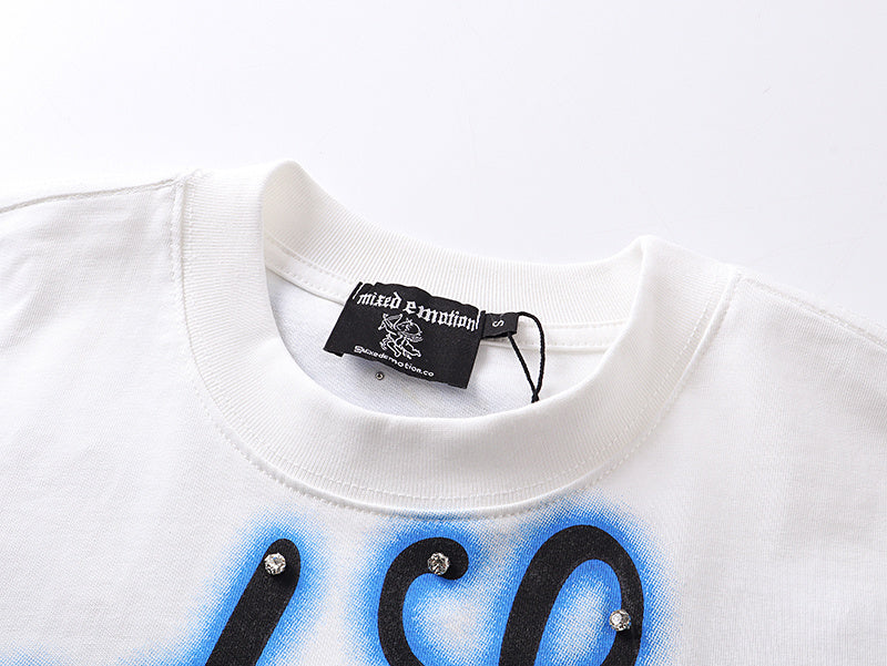 Mixed Emotion Rhinestone Angel Graphic Tee Y2K Cropped Top