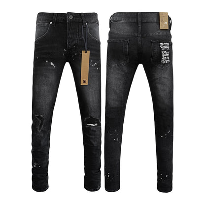 Ksubi Van Winkle Men's Washed Black Distressed Paint Splatter Jeans