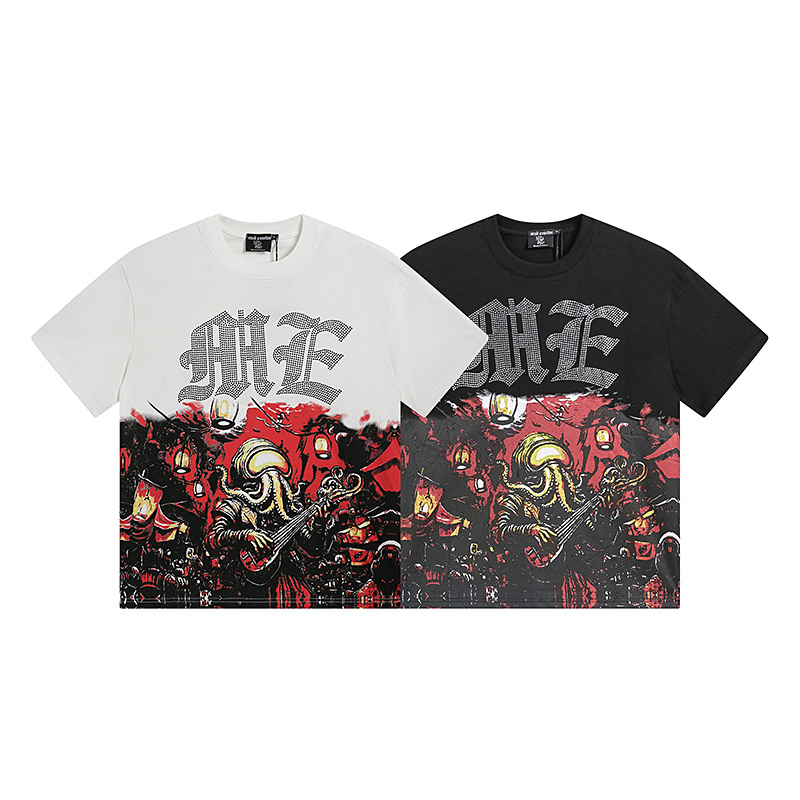 Mixed Emotion Vintage Rhinestone Letter Print T-Shirt Octopus Graphic Tee