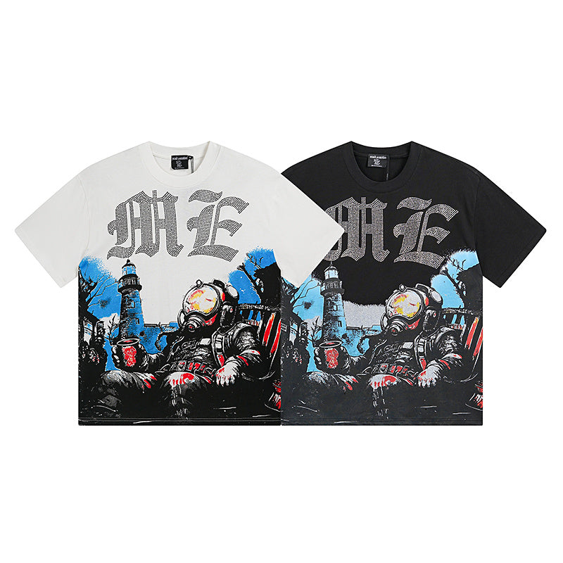 Mixed Emotion Rhinestone Diver Tee Y2K Hip Hop T-Shirt