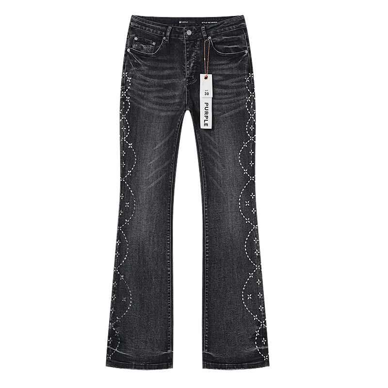 Purple Brand Wave Stitching Flare Jeans Black