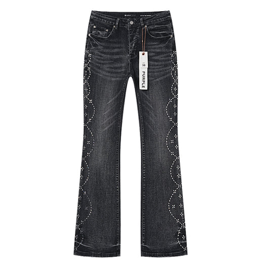 Purple Brand Wave Stitching Flare Jeans Black