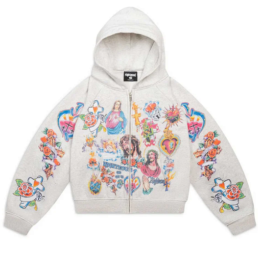 We Are Righteous Hoodie White "Risen King" Cropped Zip-Up