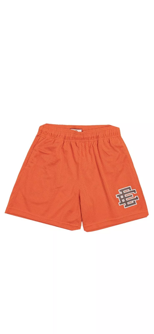 Eric Emanuel Men’s Shorts – Orange Mesh Basketball Shorts with Iconic EE Branding