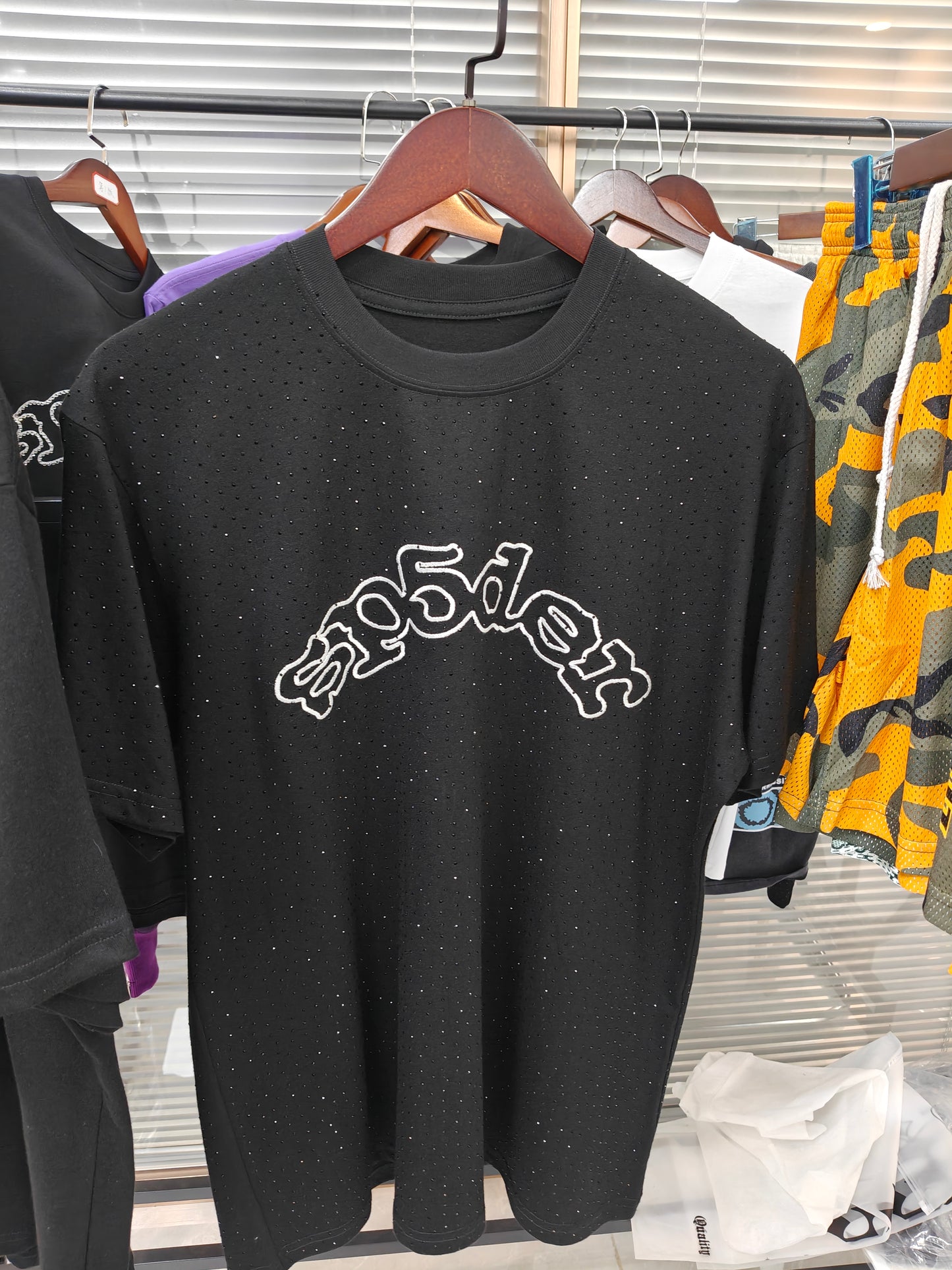 Sp5der Worldwide Rhinestone Logo T-shirt Black