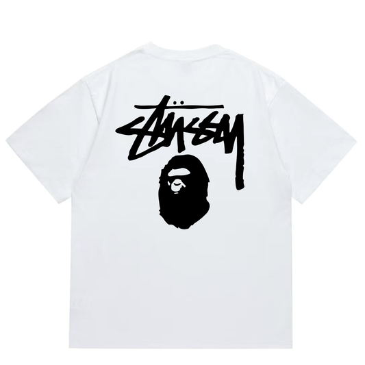 Stussy x BAPE Ape Head Logo Tee White