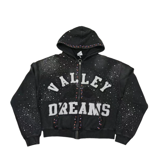 Vale Forever Valley Dreams "Black Classico" Rhinestone Zip Up Hoodie